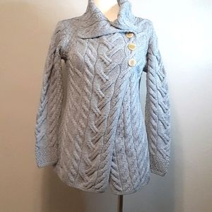 Aran Woollen Mills Trellis & Cable Cardigan Grey